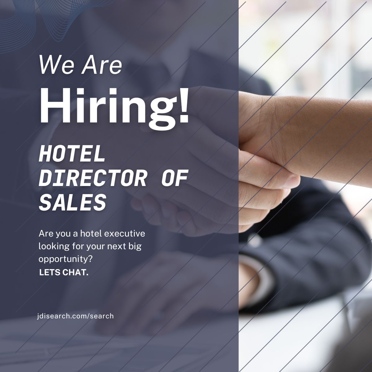 JDIsearch's tweet image. We are looking for experienced Sales Directors! If you're a #hotelier with a proven track record of successfully managing sales teams and exceeding revenue targets, we would love to hear from you! Reach out to one of our recruiters here: jdisearch.com/our-consultant…