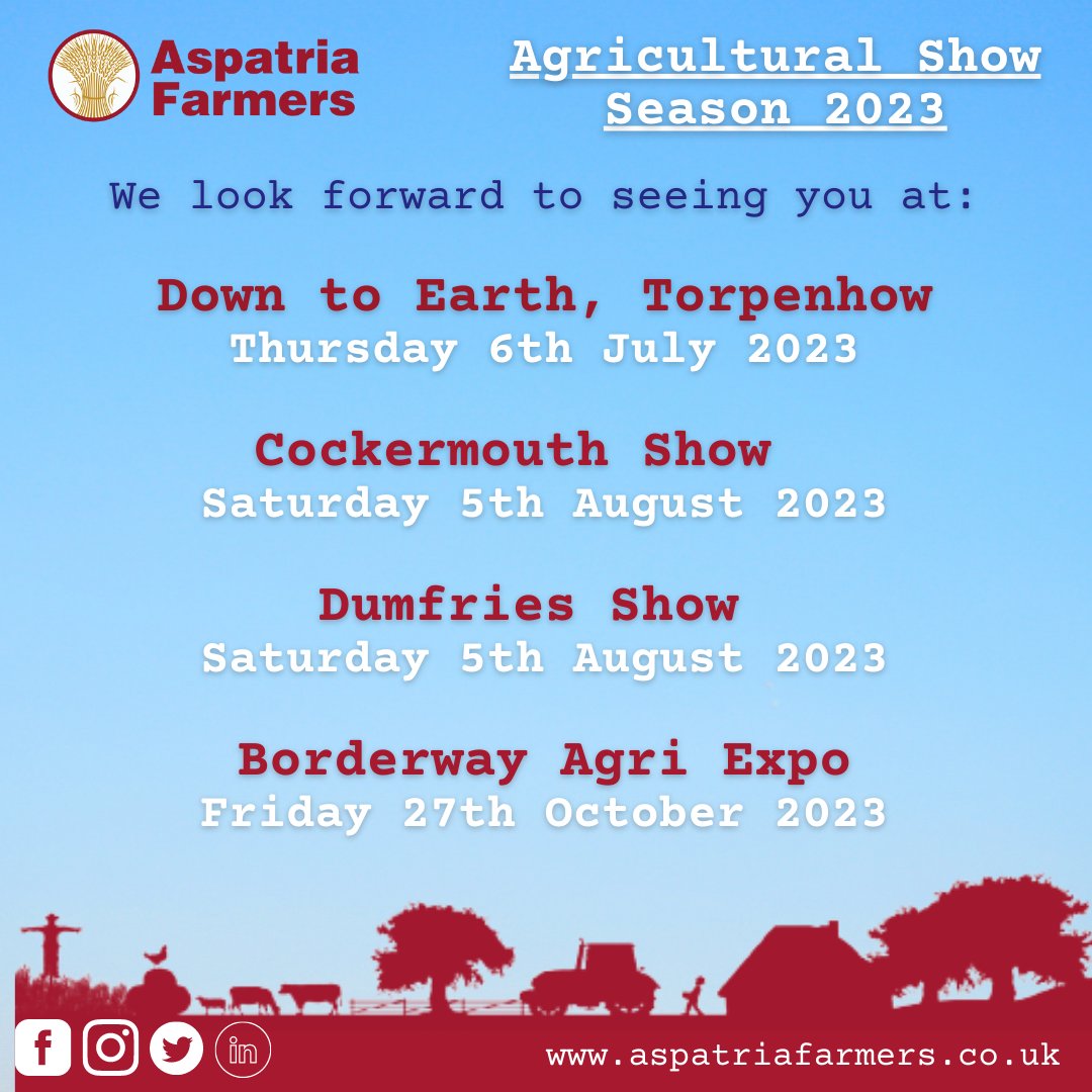 🌾🚜 Aspatria Farmers Agricultural Show Season 2023 👨‍🔧🐄

We look forward to seeing you at the following shows in 2023! 🎉
For more information, please visit our website on aspatriafarmers.co.uk