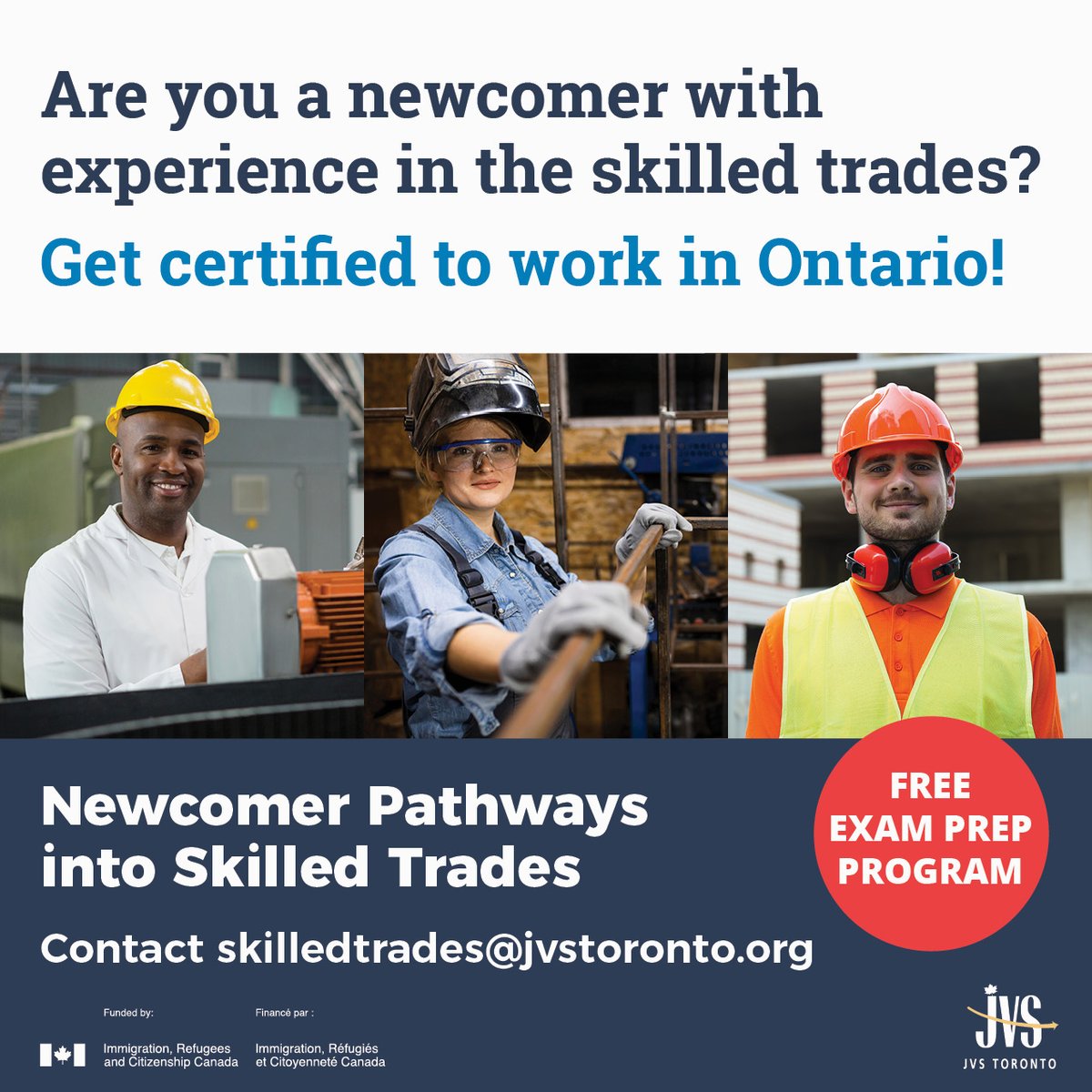 JVSToronto's tweet photo. Do you have international experience in the skilled#trades? #Newcomer Pathways into Skilled Trades will prepare you for the Trade Equivalency Assessment application so you can get the certifications you need to work in Ontario.
Visit https://t.co/6yyvymWOcs #labourjobs #GTAjobs https://t.co/q6Zcyudvzz