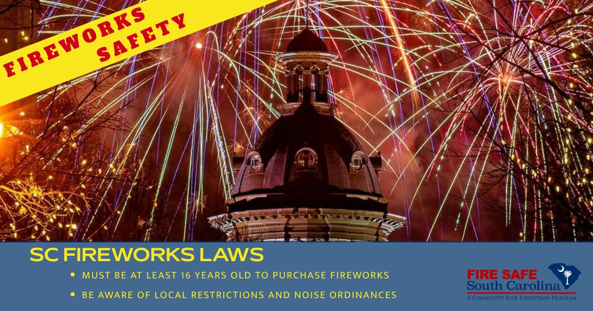 SCStateFire's tweet photo. PLEASE be careful when handling fireworks!
Visit: https://t.co/VilE7fXeyh
#FireSafeSC #RocketsRedGlare https://t.co/3STcLNGL2O