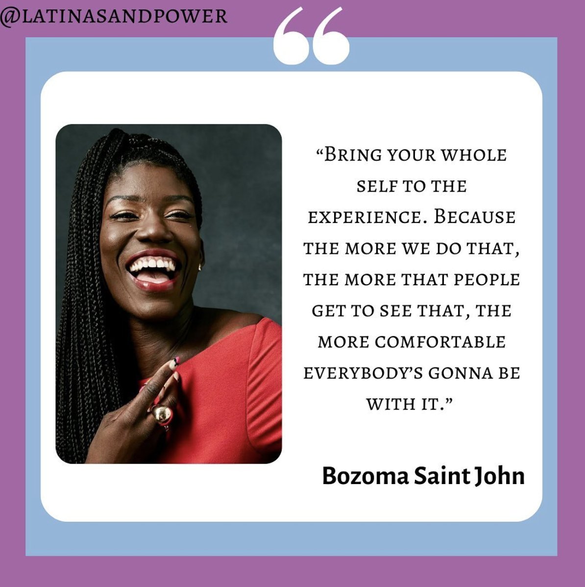 ✨ Monday Mantra ✨

“Bring your whole self to the experience. Because the more we do that, the more that people get to see that, the more comfortable everybody’s gonna be with it.”

- Bozoma Saint John

#mondaymotivation #mondaymantra #latinasandpower #latinasandpower2023 #fyp
