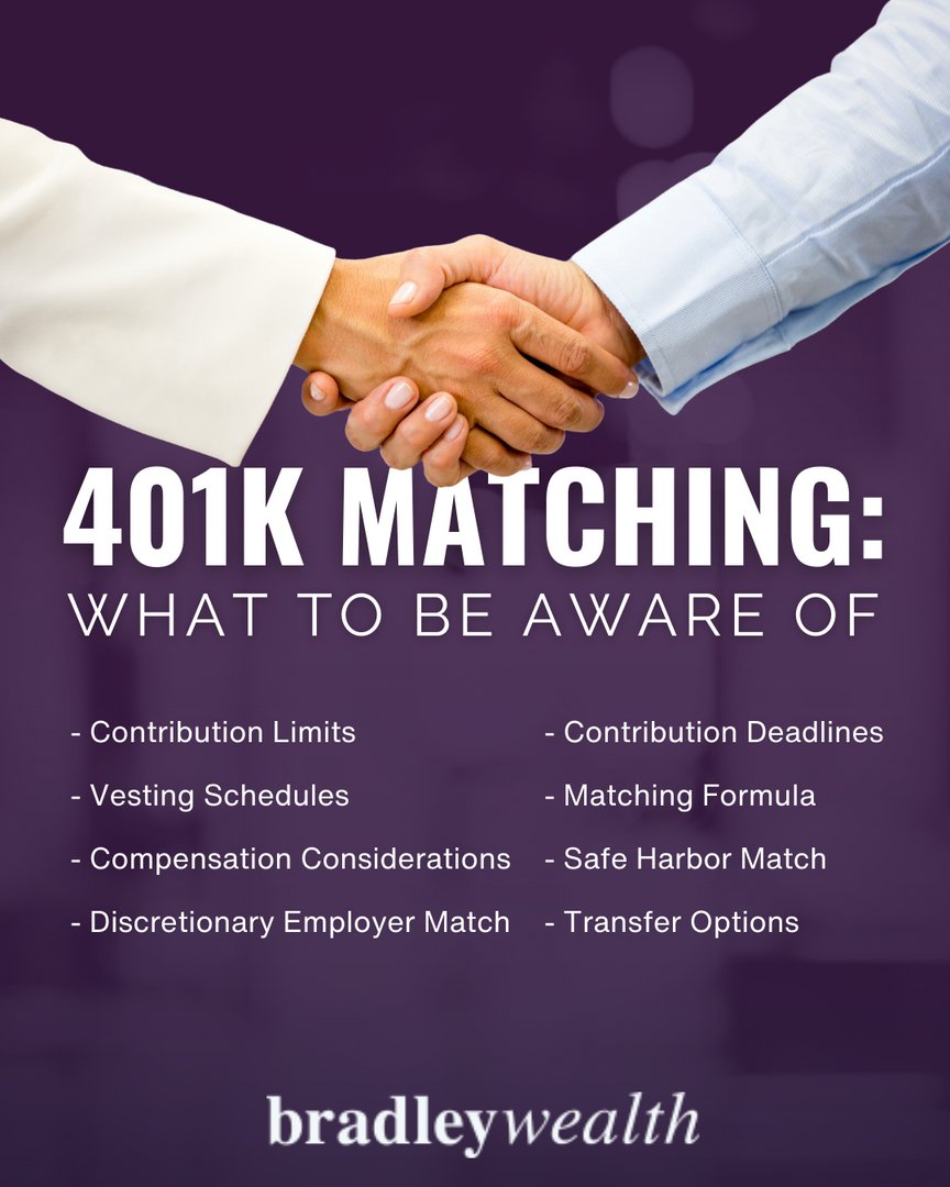 BradleyWealth's tweet image. Paying attention to 401(k) matching can help you make the most of your employer&apos;s generosity, accelerate your savings, and secure a comfortable retirement. It&apos;s a valuable opportunity to invest in yourself and create a brighter future.

#PlanforYourFuture #WeGuideYouDecide