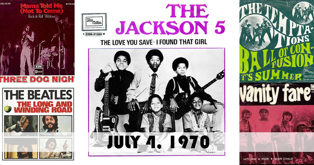 ChartsArchive's tweet photo. Here were the top songs on this day in 1970:
1. "The Love You Save" by The #Jackson5
2. "Mama Told Me (Not To Come)" by #ThreeDogNight
3. "Ball Of Confusion" by The #Temptations
4. "The Long And Winding Road" by The #Beatles
5. "Hitchin' A Ride" by #VanityFare https://t.co/rQhtr6TSWt