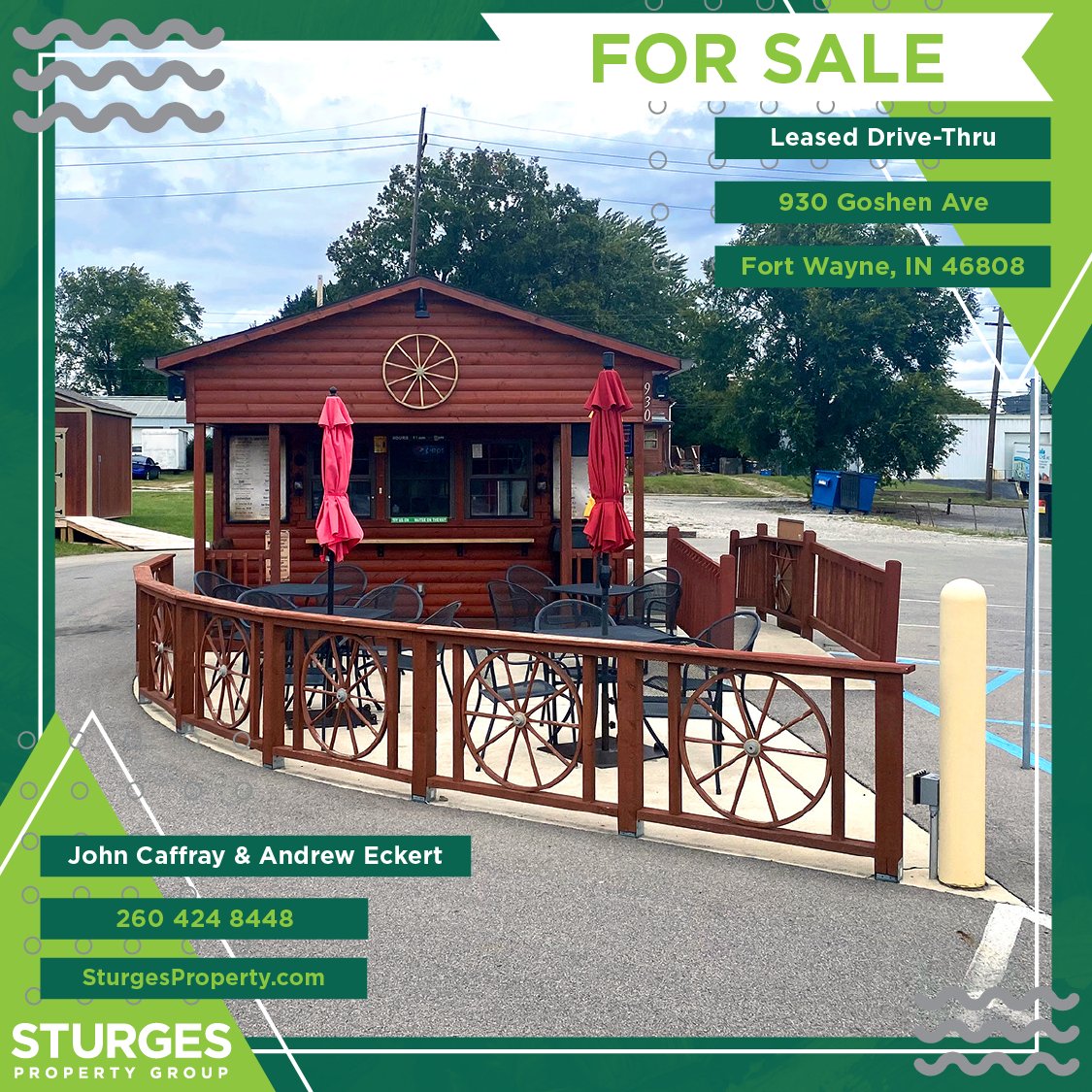 Leased drive-thru #ForSale! Reduced price includes real estate, .42ac and equipment. Zoned C4-Intensive Commercial, allowing for many uses. Located north of downtown #FortWayne on Goshen near I-69. ow.ly/LAtl50OYurF
#sturgespropertygroup #johncaffray #commercialrealestate