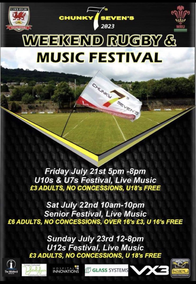 Great weekend of rugby 🏉 music 🎶 and beers 🍻 <a href="/chunky7srugby/">CHUNKY 7s 27th JUNE 2026</a> <a href="/ystalyferarfc/">YstalyferaRFC</a>