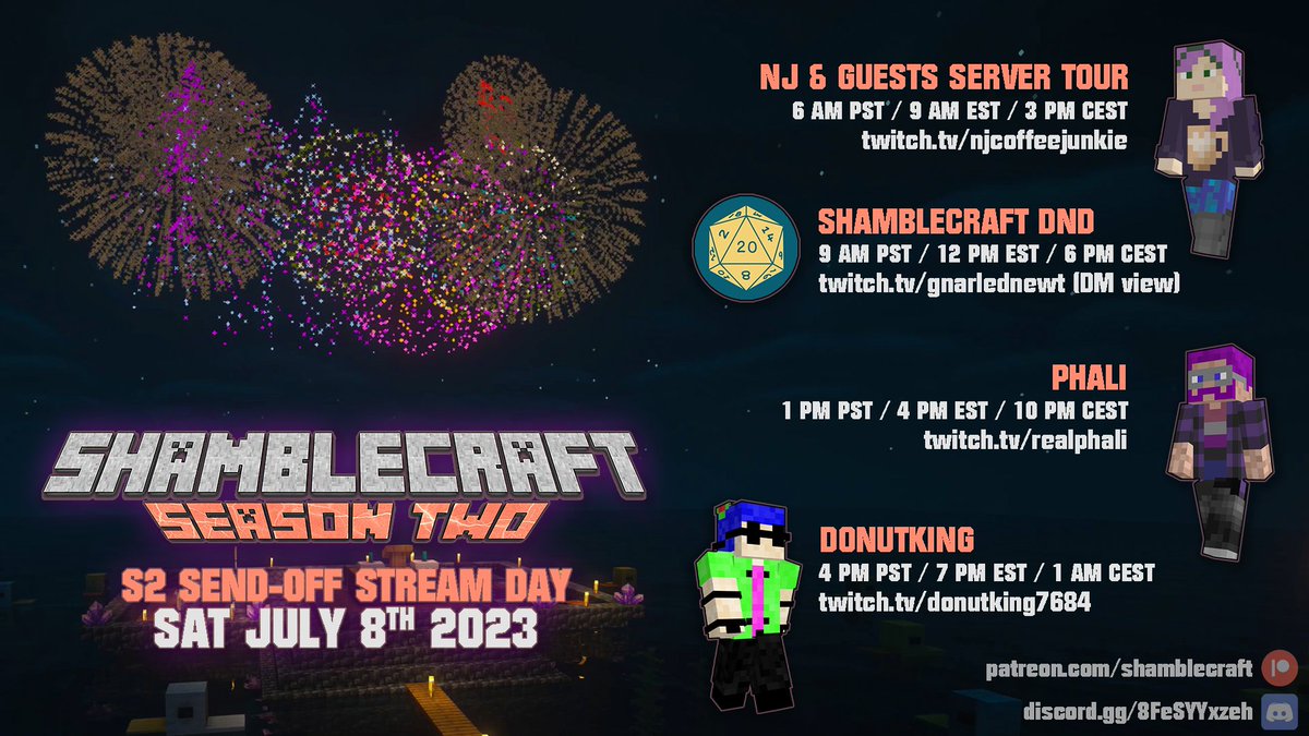 Join us for the final day of Shamblecraft S2! Featuring @njcoffeejunkie <a href="/gnarlednewt/">GnarledNewt</a> <a href="/RealPhali/">realPhali (they/them)</a> and @DKing7684 + guests and more!