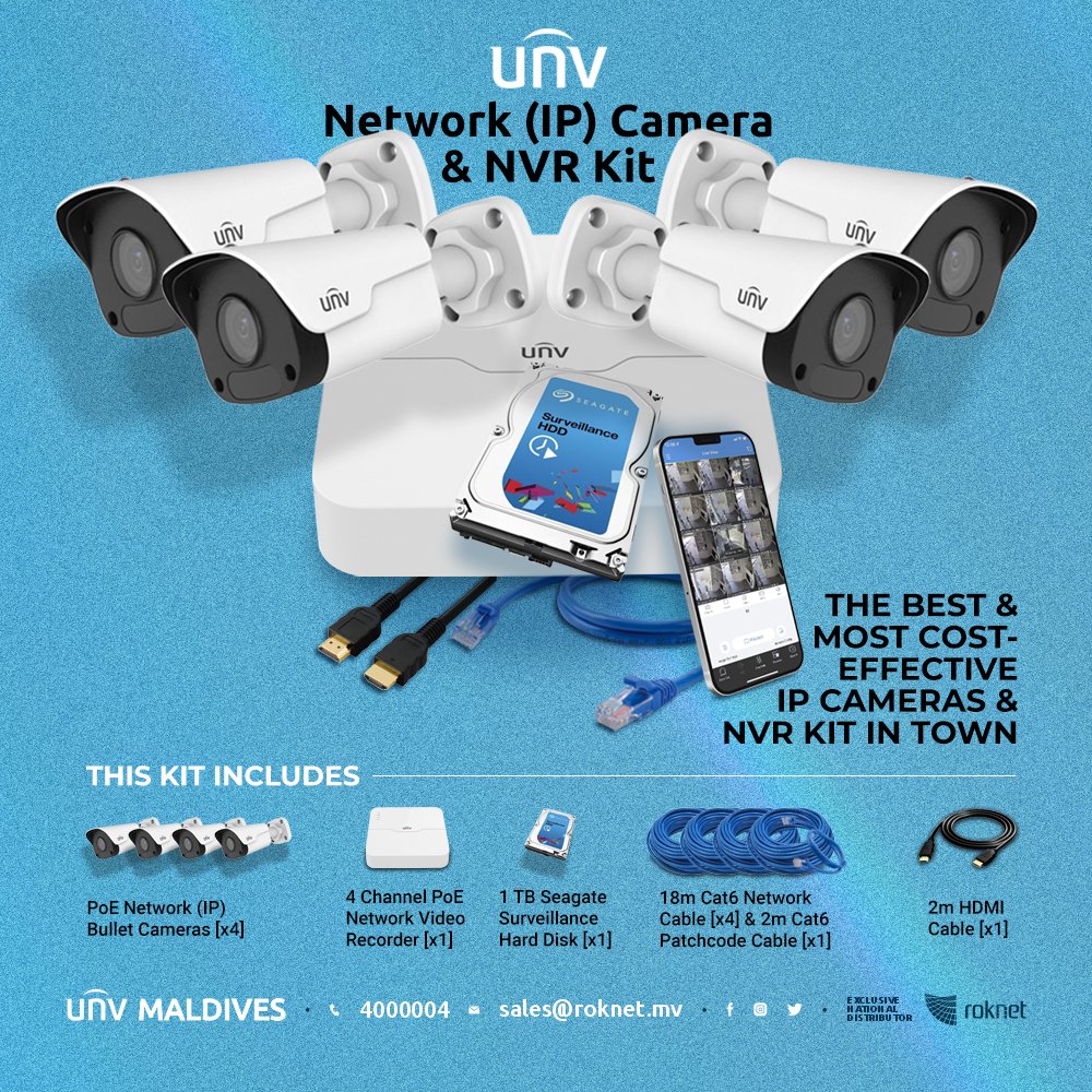 UniviewMaldives's tweet photo. For an easy and cost-effective Network (IP) CCTV solution, get UNV IP camera and MVR kits with everything you need to get started.

View live feed and recordings of all your cameras on your phone from wherever you are.

#Roknet #UNV #Uniview #UNVMaldives https://t.co/oZUeUVIuJW