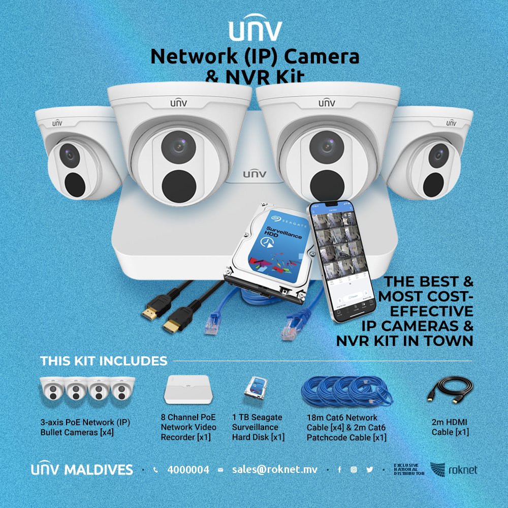 UniviewMaldives's tweet photo. For an easy and cost-effective Network (IP) CCTV solution, get UNV IP camera and MVR kits with everything you need to get started.

View live feed and recordings of all your cameras on your phone from wherever you are.

#Roknet #UNV #Uniview #UNVMaldives https://t.co/oZUeUVIuJW