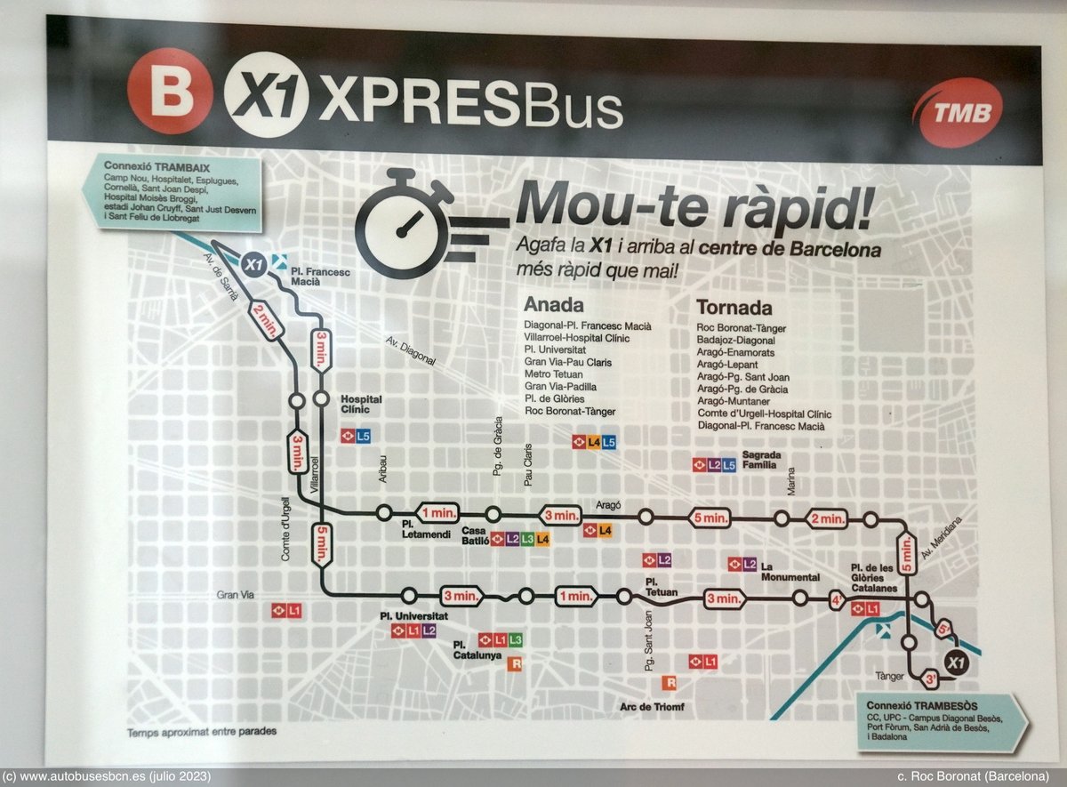 AutobusesBCN's tweet photo. Hoy se ha ampliado la línea X1 #XpresBus de @TMB_Barcelona  hacía la zona del 22@, situando su nuevo final en la calle Roc Boronat entre las calles
de Bolivia y Tánger. Aún por su ampliación al 22@, su marcador sigue poniente Glòries https://t.co/WsdOBdJZ1R
