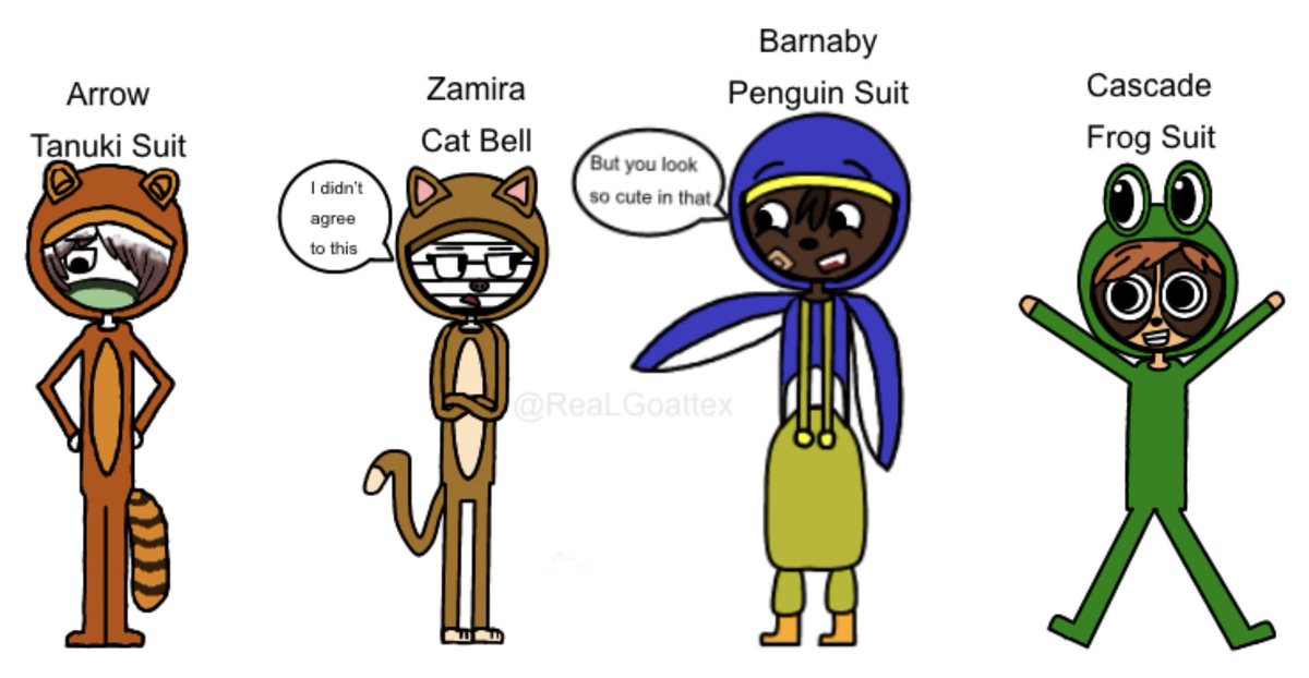 ReaLGoattex's tweet photo. Batch 2 is done.
Arrow - Tanuki Leaf
Zamira - Cat Bell
Barnaby - Penguin Suit
Cascade - Frog Suit
#piggyoc #piggy #piggyroblox #robloxpiggy #mariopowerups #supermario https://t.co/IGySrhZ9uY