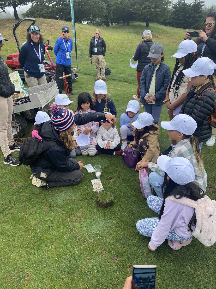 womeninturfteam's tweet photo. Another Historic moment at the 78th US Women’s Open @PebbleBeachGolf 60 young ladies participated in the @gcsaa @TheFirstGreen with 35 of the @womeninturfteam https://t.co/blO3Yjd8Od