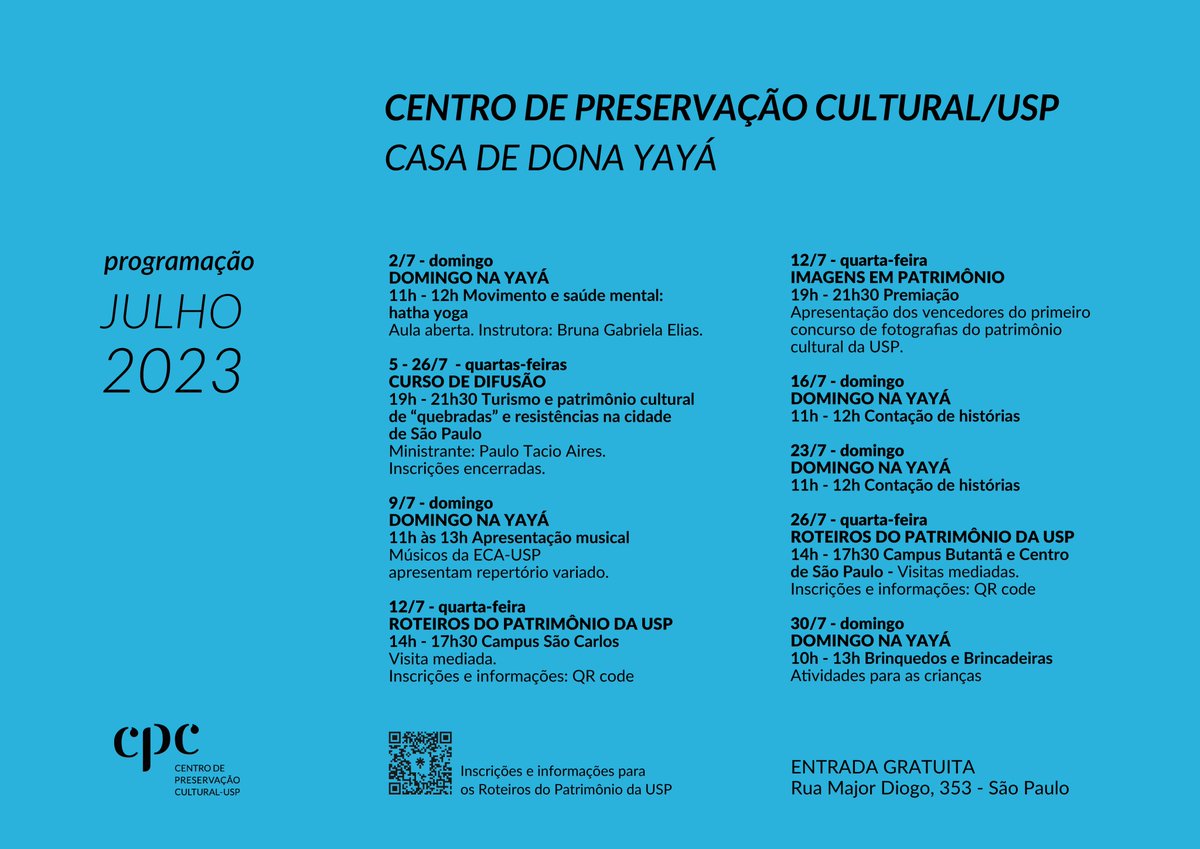 cpcusp's tweet photo. A apresentação dos vencedores do concurso de fotografias do patrimônio cultural da USP, "Imagens em Patrimônio" é destaque da nossa programação em julho. 
#casadedonayayá #bixiga #AgendaCultural  #programacaocultural  #Domingo #culturanausp https://t.co/VvkJAtbOFQ