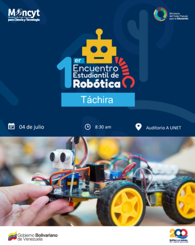 Primer encuentro Estudiantil de Robótica Edo. Táchira Mañana 04 de Julio en las instalaciones de la <a href="/UNEToficial/">UNET</a> Evento organizado <a href="/Mincyt_VE/">Ministerio para Ciencia y Tecnología</a> #Asiste #somosfundabit @fundabit_ <a href="/Berzabethg1/">Berzabethgandicaoficial</a> <a href="/yuraimaaurora/">Licda. Yuraima Martinez</a> <a href="/fundacite_tachi/">Fundacite Táchira</a> <a href="/cenamec/">francisco arias</a>