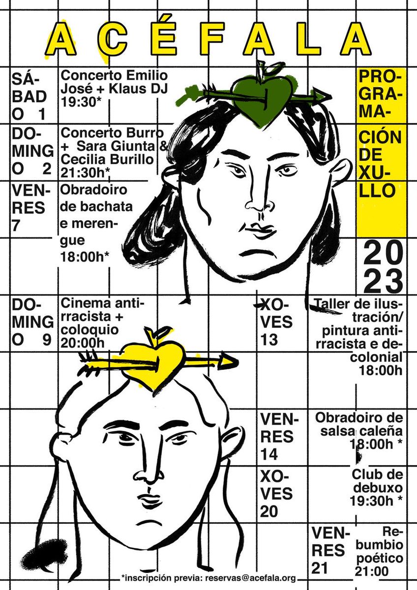 XULLO EN ACÉFALA

Despois dunha intensísima tempada na que nos apoiastes coma nunca, poñemos o ramo cun mes de xullo a rebordar de eventos antes do descanso de agosto, un mes no que fecharemos portas para voltar en setembro coa batería recargada. Desfrutade de xullo connosco! 💛