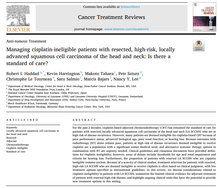 This review discusses cisplatin ineligibility in pts with locally advanced #HNC #hncsm, summarizes the limited clinical evidence for adjuvant tx, & highlights ongoing clinical trials that have the potential to provide new tx options. sciencedirect.com/science/articl…