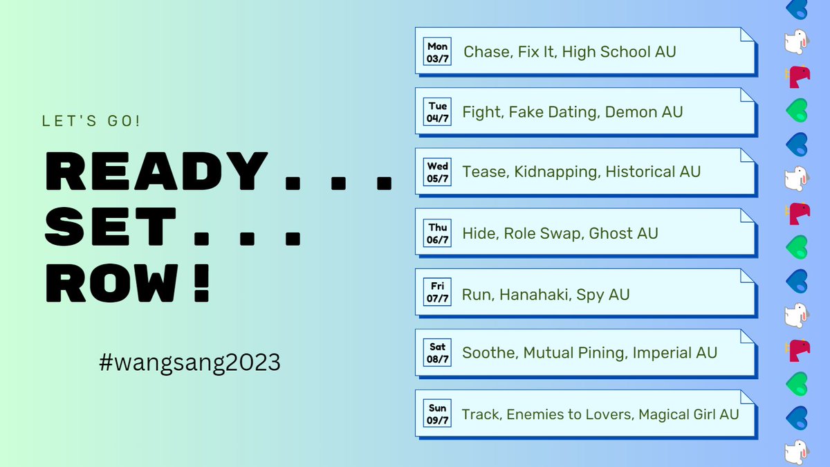 WangSangWeek_23's tweet photo. We're a go!!! Tag your WangSang week entries with #wangsang2023 and let's Sail! This! Ship!💚💙 https://t.co/WqSuQgtk5K
