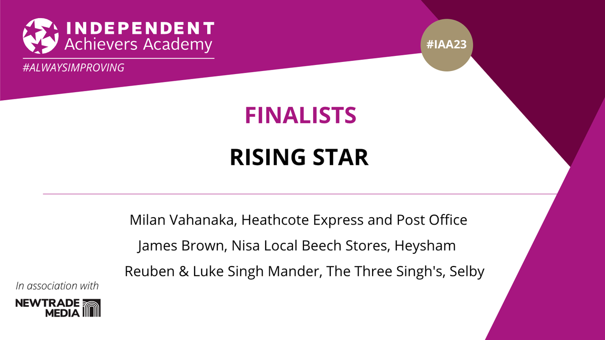 IAA (@iaacademy) on Twitter photo Now, for the Rising Star, recognising the future of independent retailing 🌠 Here are the finalists…
Heathcote Express and Post Office
Nisa Local Beech Stores, Heysham (<a href="/NisaHeysham/">Nisa Heysham - Beech Stores</a>)
The Three Singh's, Selby
#IAA23 #alwaysimproving Now, for the Rising Star, recognising the future of independent retailing 🌠 Here are the finalists…
Heathcote Express and Post Office
Nisa Local Beech Stores, Heysham (<a href="/NisaHeysham/">Nisa Heysham - Beech Stores</a>)
The Three Singh's, Selby
#IAA23 #alwaysimproving