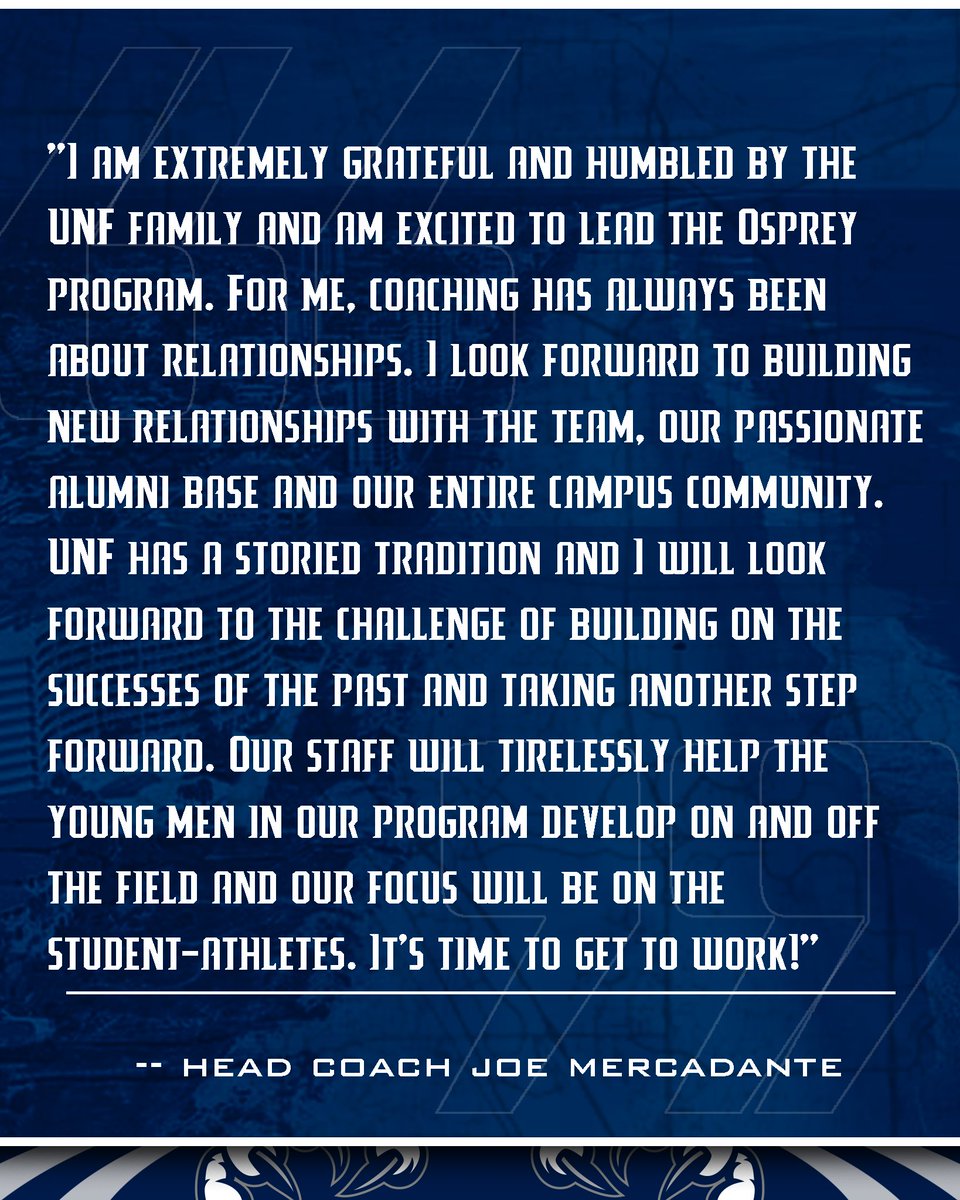 "𝗢𝘂𝗿 𝘀𝘁𝗮𝗳𝗳 𝘄𝗶𝗹𝗹 𝘁𝗶𝗿𝗲𝗹𝗲𝘀𝘀𝗹𝘆 𝗵𝗲𝗹𝗽 𝘁𝗵𝗲 𝘆𝗼𝘂𝗻𝗴 𝗺𝗲𝗻 𝗶𝗻 𝗼𝘂𝗿 𝗽𝗿𝗼𝗴𝗿𝗮𝗺 𝗱𝗲𝘃𝗲𝗹𝗼𝗽 𝗼𝗻 𝗮𝗻𝗱 𝗼𝗳𝗳 𝘁𝗵𝗲 𝗳𝗶𝗲𝗹𝗱 𝗮𝗻𝗱 𝗼𝘂𝗿 𝗳𝗼𝗰𝘂𝘀 𝘄𝗶𝗹𝗹 𝗯𝗲 𝗼𝗻 𝘁𝗵𝗲 𝘀𝘁𝘂𝗱𝗲𝗻𝘁-𝗮𝘁𝗵𝗹𝗲𝘁𝗲𝘀."

--<a href="/Merc_Joe/">Joe Mercadante</a>

#SWOOP