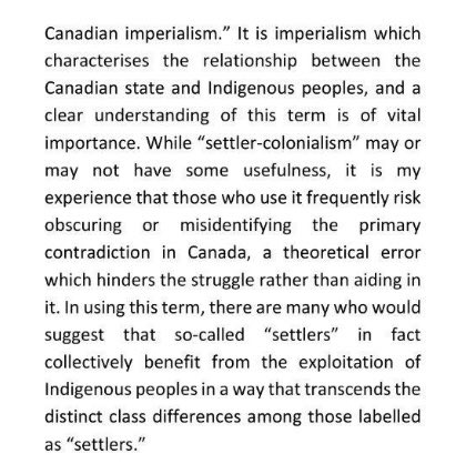 yeah…the Canadian communist party denies that the contradiction between the state &amp; Indigenous ppl is settler colonialism.