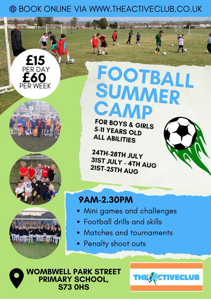 TheActiveClub1's tweet photo. 3 Camps at 3 great locations 😊

🔶@WombwellParkSt 🔶
🔹@HoylandswainePS 🔹
🔶Worsbrough Common 🔶 https://t.co/LGcczOowcq