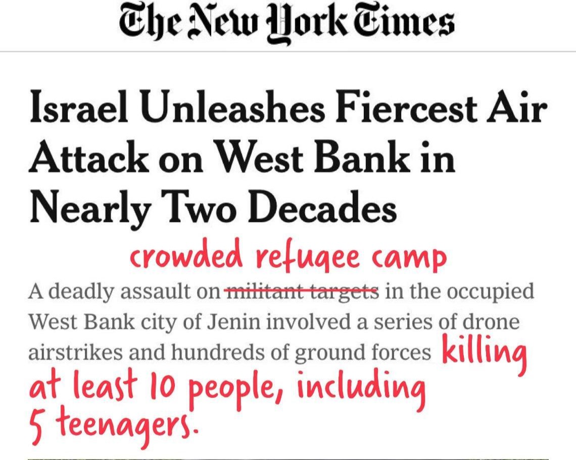 Jewish Voice for Peace (@jvplive) on Twitter photo <a href="/nytimes/">The New York Times</a> stop repeating Israeli military propaganda.
The Israeli military launched airstrikes on a city it had surrounded, killed 10 people and injured over 50, and blocked Palestinian ambulances from helping. Then it cut off water and electricity, and decimated the roads. <a href="/nytimes/">The New York Times</a> stop repeating Israeli military propaganda.
The Israeli military launched airstrikes on a city it had surrounded, killed 10 people and injured over 50, and blocked Palestinian ambulances from helping. Then it cut off water and electricity, and decimated the roads.