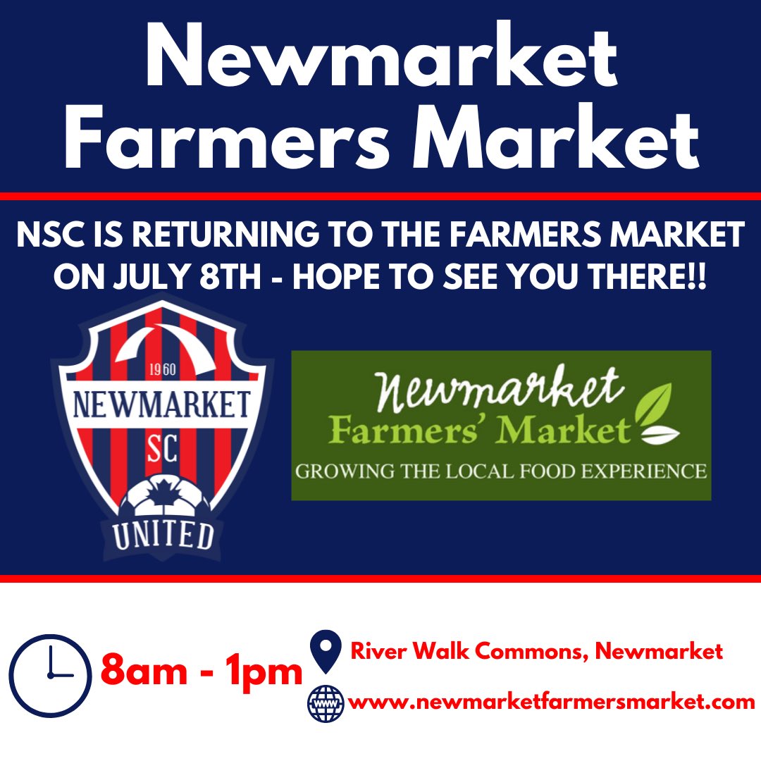 🚨ATTENTION🚨

NSC will be at the Newmarket Farmers Market on July 8th from 8am-1pm!

This weeks challenge is Need For Speed! Get ready to show off your fastest shot! 

Hope to see everyone there😎⚽️