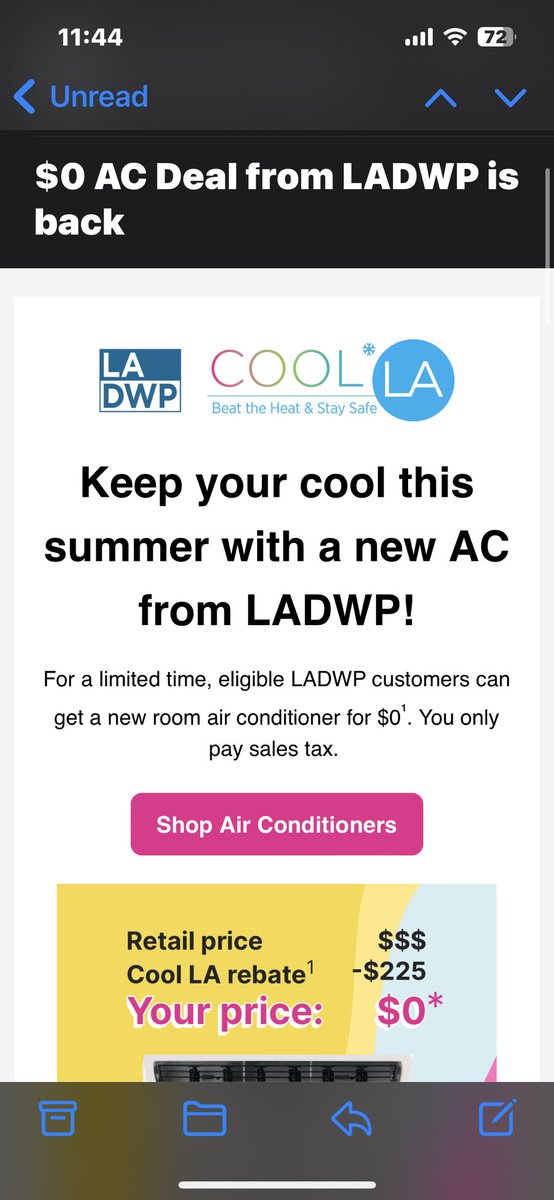 Idk who needs to hear this but LADWP is offering a $225 credit for an air conditioner, and you just pay sales tax 🫶🏼 it’s starting to get hot so if anyone doesn’t have an ac, here ya go lol