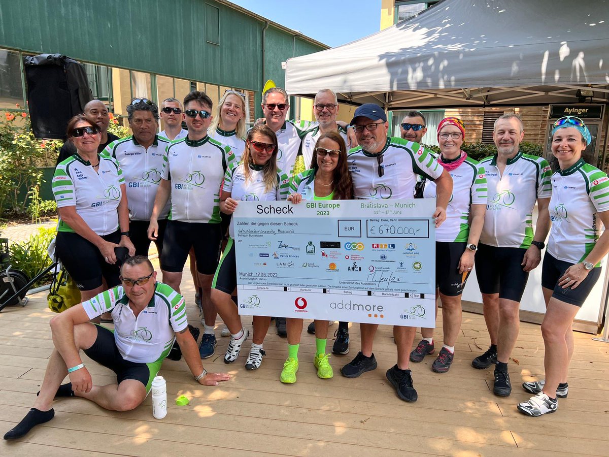 AddmoreGmbh's tweet photo. Go, addmore, go! Bei der diesjährigen Global Biking Initiative Europe traten wir wieder für einen guten Zweck in die Pedale und radelten über 600 km von Bratislava bis nach München. 
#addmore #goldsponsor #GBI2023 #sponsoring #radelnfüreinengutenzweck #bestesteam #webentwicklung https://t.co/LfaYQ9zbKz