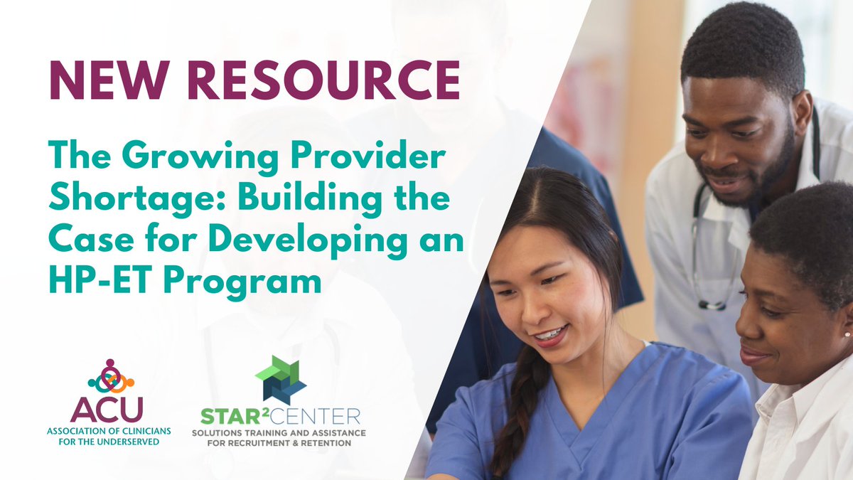 STAR2Center's tweet image. Ongoing healthcare provider shortages have highlighted the need for HP-ET programs. Learn about projected workforce needs based on @NHSCorps Vacancy Data &amp;amp; the options available to develop or sustain #HPET programs to meet these needs in our publication.  ow.ly/1xm450P2ReP