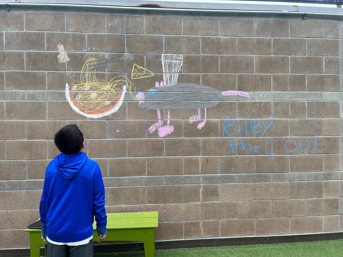 RebaTeaching's tweet image. Last week, @sacredheartsf summer campers learned how public art can be used to share culture &amp;amp; history. Today, the students are sharing their own murals w/the community using chalk. &quot;Riley the Cool&quot; drew a rat to represent the Year of the Rat and spaghetti because &quot;I love pasta!&quot;