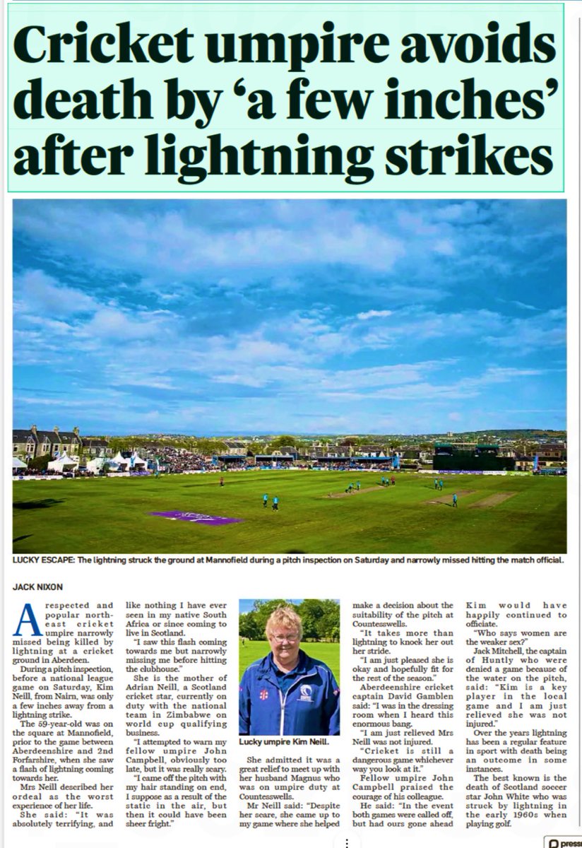 ScottyCricket's tweet photo. @KimNeill1 in lightning scare at #Mannofield during @AberdeenshireCC v @the_forfs match @NESCricket
@sue_strachan @jperry_cricket @CricketScotland https://t.co/QH9Av3HTqt