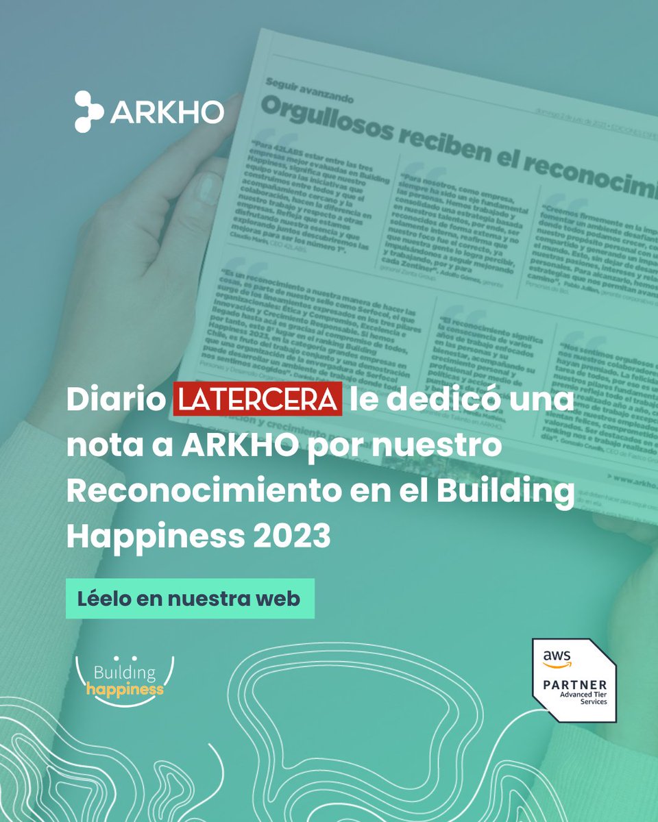 Arkho_io's tweet photo. ¡ARKHO ha sido destacado en el diario "La Tercera" por nuestra cultura de felicidad en el trabajo! 🎉💼 ¡Lee la nota en nuestra web! 🚀🌟https://t.co/pzFrluIEQc

#TrabajoEnEquipo #CulturaOrganizacional #BuildingHappiness #FelicidadLaboral #CrecimientoPersonal #Arkho https://t.co/3b5uU0hEoQ