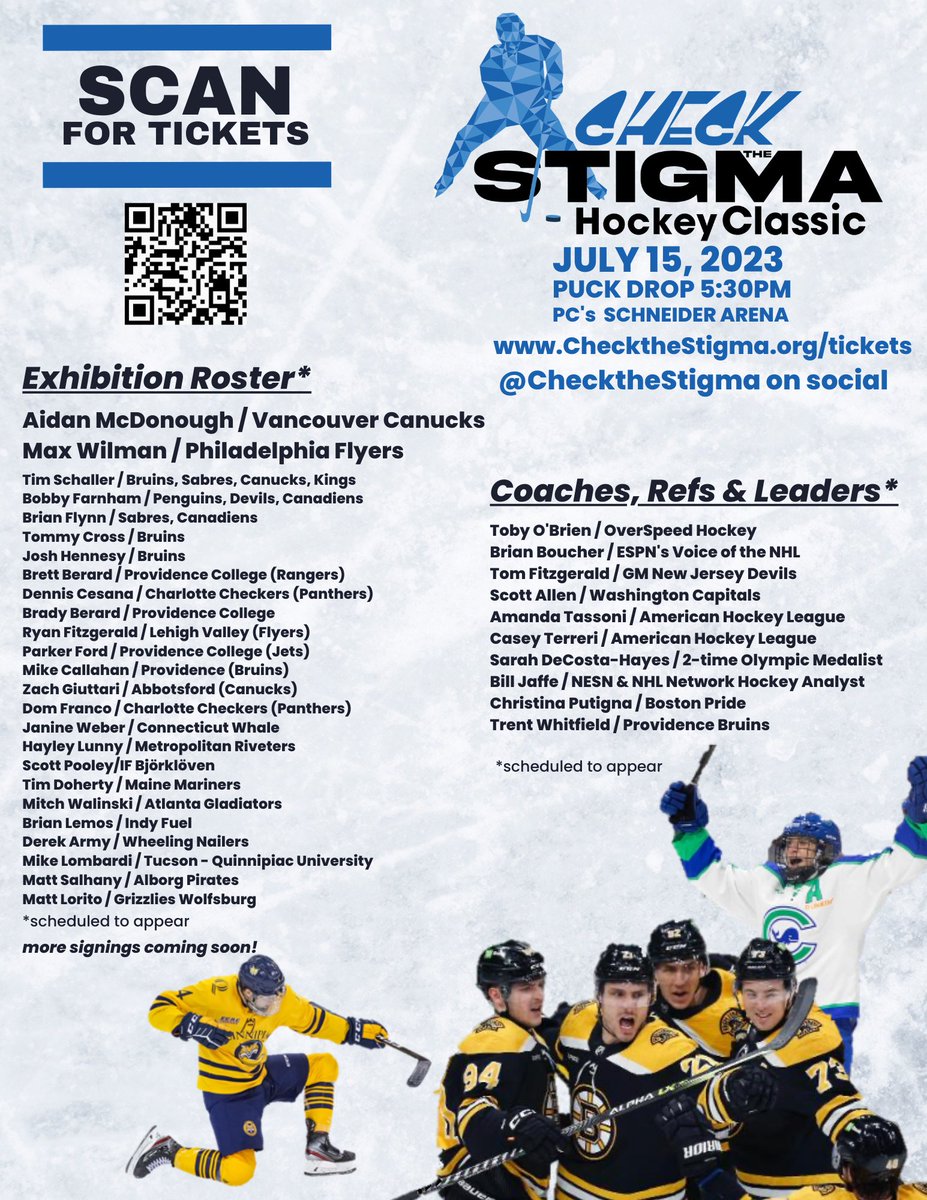 Join us, alongside all of these amazing talents to help us #CheckTheStigma on July 15th!
Go to: checkthestigma.org/tickets to get your tickets, time is running out!
#mentalhealth #mentalhealthawareness #hockey #charity #icethockey #schneiderarena
