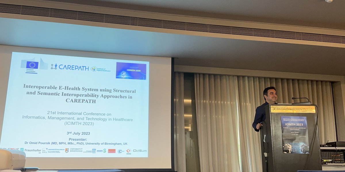 OPournik's tweet photo. Excited to present at  #ICIMTH2023 today parts of our solutions in the CAREPATH PROJECT on "Interoperable E-Health System Using Structural and Semantic Interoperability Approaches in CAREPATH." 
Available at https://t.co/6aDnUG266T

@OPournik @SchoolofEng_UoB @CAREPATH2021 https://t.co/FOEHL1i5EC