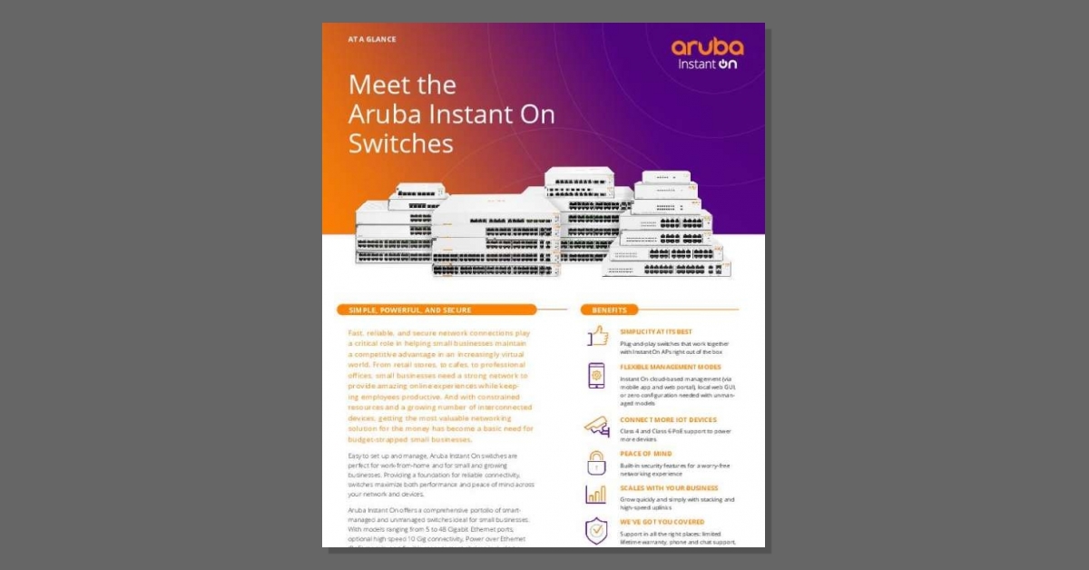 Instant On is your SMB WiFi retail solution by @ArubaNetworks! 📶 Eliminate the challenges of networking with Aruba Instant On switches. Check out this solution brief to learn more—and contact Technology Integration Group to get started. stuf.in/bbq7dx