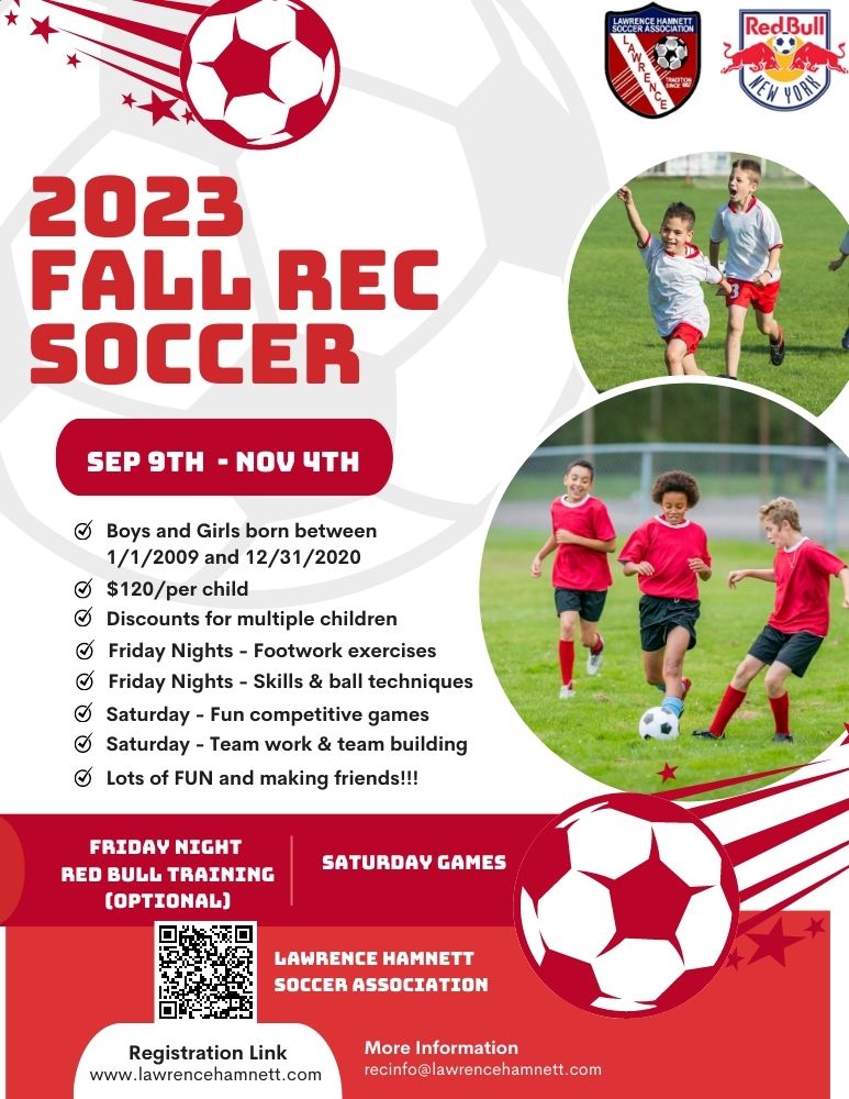 Fall Rec Soccer registration is now open.