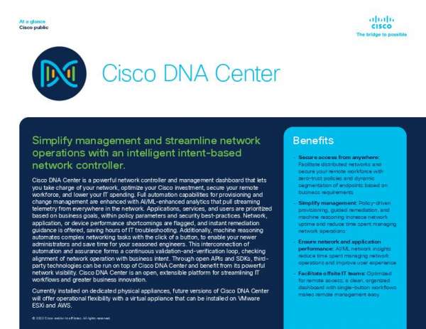 Simplify management and streamline network operations with #Cisco DNA Center! 🙌 Review this solution brief to discover the advantages. Contact Technology Integration Group to learn what Cisco DNA Center can do for your network. stuf.in/bbq2uo