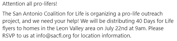SACFL's tweet photo. Roe is gone, but our work is not over! We would love to have your help as we work to foster a culture of life here in San Antonio. Come join us!
#prolife #sacfl https://t.co/KUwTU5Jm7Q