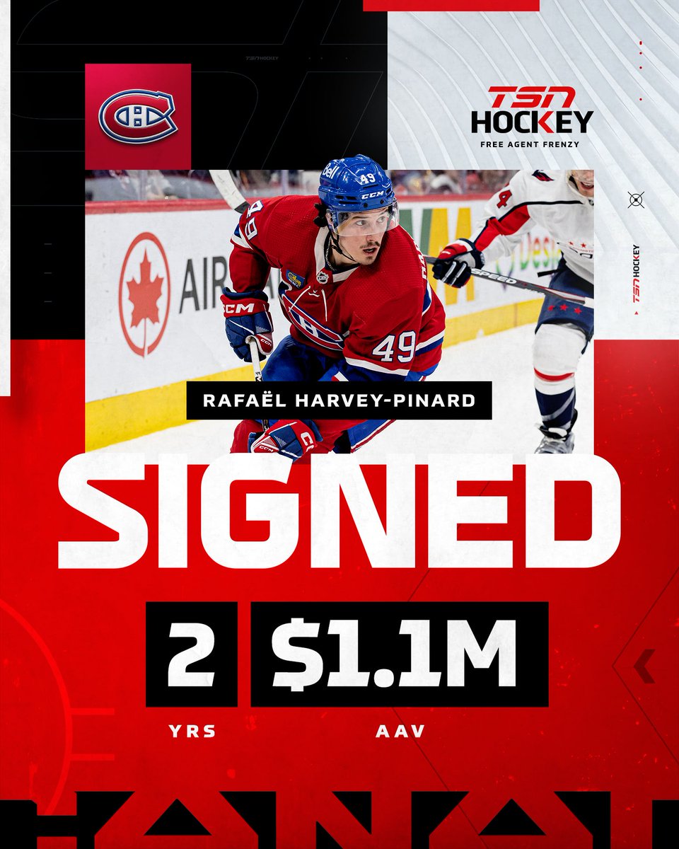TSN_Sports's tweet photo. Harvey-Pinard signs in Montreal on a two year deal worth $1.1 million AAV. https://t.co/daok4fPLDF