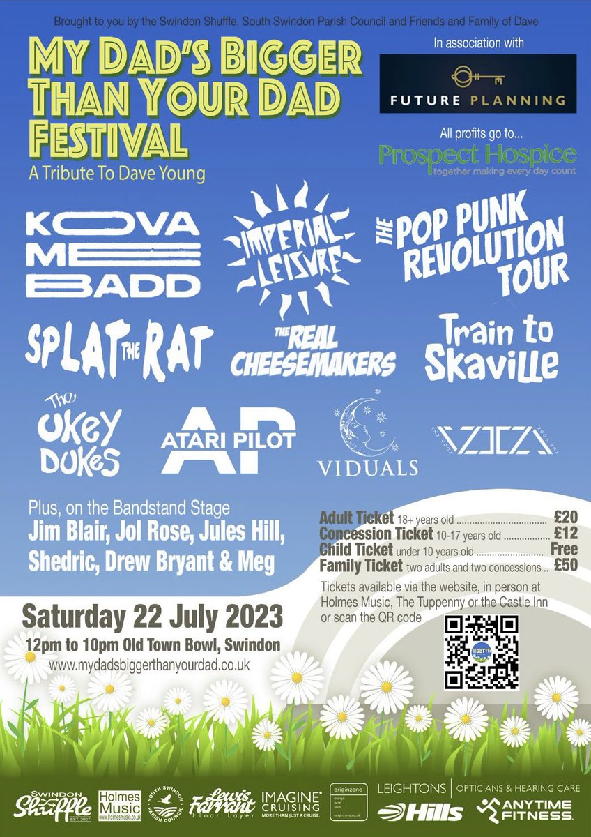 @WiltsHour Raising money for the fabulous @prospecthospice, My Dad’s Bigger Than Your Dad Festival is back in The Town Gardens, Swindon for its 3rd year on Saturday 22nd July!

Ticket link- wegottickets.com/event/554184/

Follow us for all the updates!