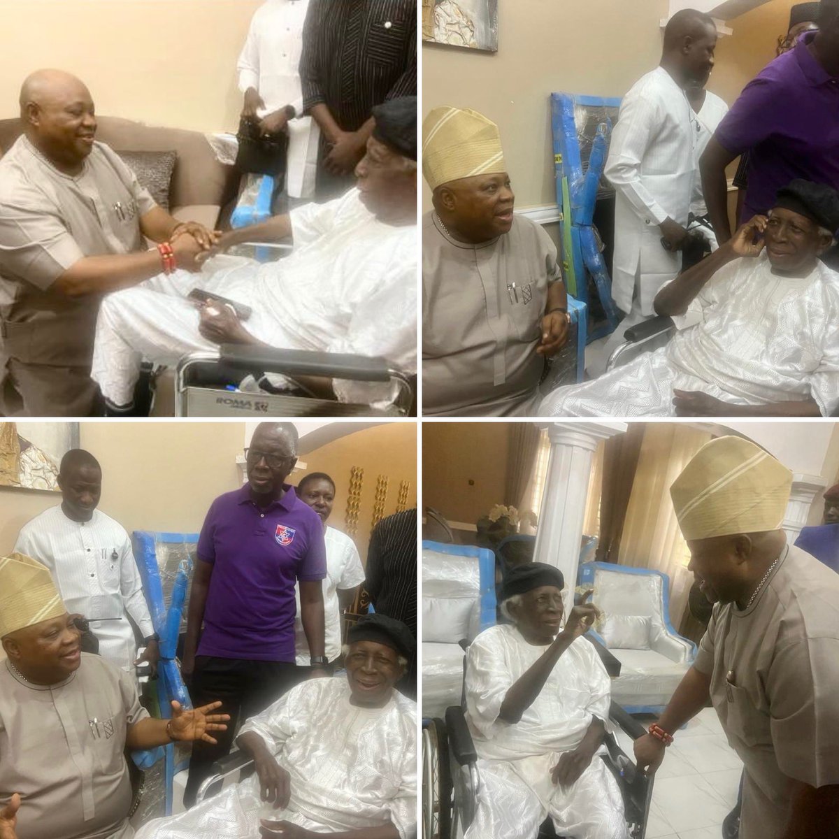 ayobamiolunloyo's tweet photo. Courtesy visit by the ‘Dancing Governor’, His Excellency Ademola Adeleke @AAdeleke_01 of Osun State 🇳🇬 to Chief Dr Victor Omololu Sowemimo OLUNLOYO aka #VOSO. Thank you sir for the honour of your visit to our Dad. May your leadership of the great people of Osun see great success! https://t.co/Xwmendcr9q