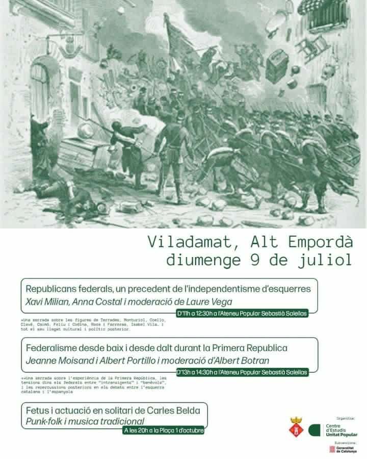 <a href="/brancastudio/">Branca Studio</a> <a href="/FestaPremiaMar/">Festa Major Premià de Mar</a> <a href="/DiscosPinya/">Discos Pinya</a> <a href="/vic_cultura/">Vic Cultura</a> Diumenge, a les 20 h, rematem la setmana amb un recital a Viladamat. Serà la cloenda d'una jornada de <a href="/RuraliaCat/">Ruràlia</a> i, si bé al migdia hi haurà xerrades a l'Ateneu Sebastià Salellas, nosaltres toquem a les 20 h  a la plaça 1 d'octubre, on també hi actuarà en Carles Belda. [5/5]