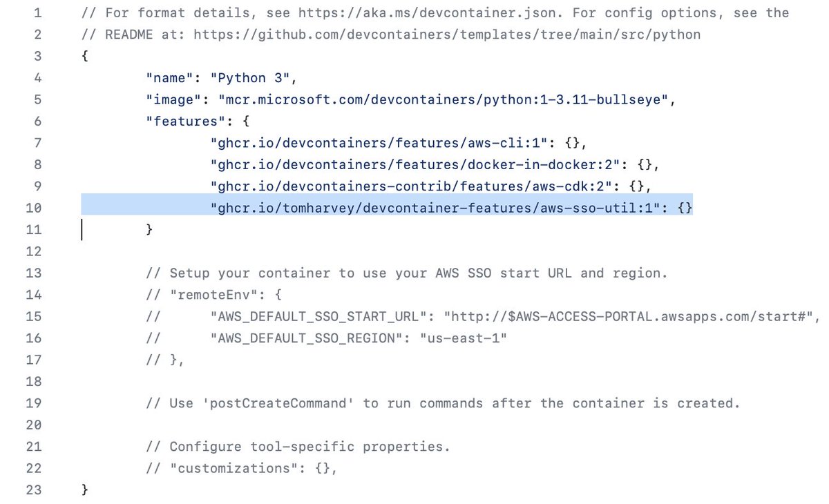 alushtom's tweet photo. I love the dx of aws-sso-util from @ben11kehoe and I love #vscode #devcontainers as a developer environment. So, I just pushed aws-sso-util as a devcontainer  feature to make AWS CDK Python dev even more fun. https://t.co/d5QliVfeCj https://t.co/t6tHJgWl3m