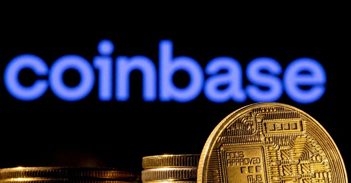 Reuters's tweet photo. Coinbase surges after Cboe names crypto exchange in bitcoin ETF application https://t.co/2jPIfhPBqg https://t.co/ll0LEUZU3s