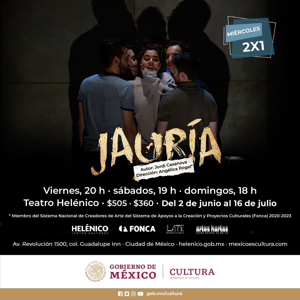 cultura_mx's tweet photo. ¡Disfruta de la oferta teatral que el @Helenico tiene para ti!

Aprovecha la promoción de miércoles 2x1 y no te quedes sin vivir la #ExperienciaHelénico.

🔸Lavar, peinar y enterrar
🔸Cangrejo y yo
🔸Jauría
🔸Grozni

Adquiere tus boletos:
https://t.co/JUn1J1Voex https://t.co/GzOy2iQFcO
