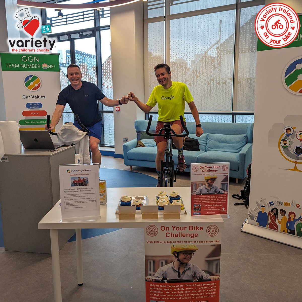Variety_Ireland's tweet photo. Thank you to the staff at @google Ireland who took on our #onyourbike challenge on exercise bikes provided by @mcsportireland . Funds raised will go towards mobility trikes!!! 🥰🚲♻️
Read More: https://t.co/gN2WGjplte

 #inclusion #recyclemobility #varietykidscan #googleireland https://t.co/UwNzaNuf8e