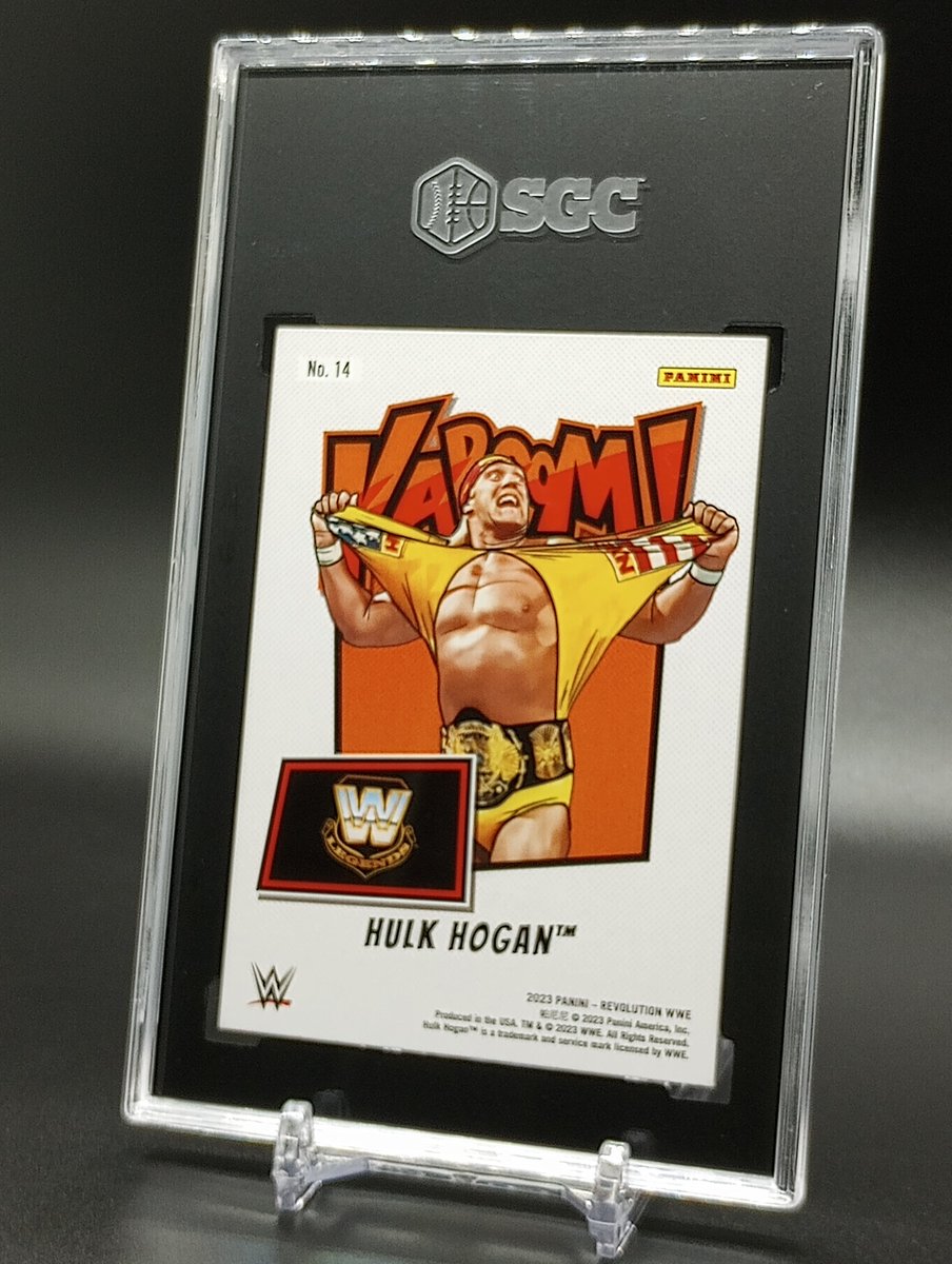 Studio40Cards's tweet photo. What a mail day!  This @HulkHogan   KABOOM has returned home as a POP 1.  Another big shout-out &amp; THANK YOU to @sgcgrading  for another 💎 that looks amazing! Glad they had a tuxedo that could fit the 24" pythons! 
#sportscards  #whodoyoucollect 
@CardPurchaser  @RunGoodLife https://t.co/0hHtmXb7ZL