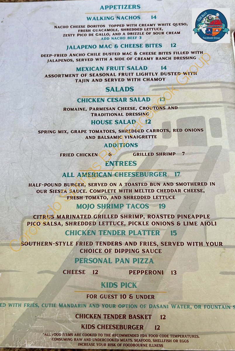 Buzz2001's tweet image. New menus for Siestas at the Dig Site. #CSRBuzz #coronadosprings #coronadospringsresort