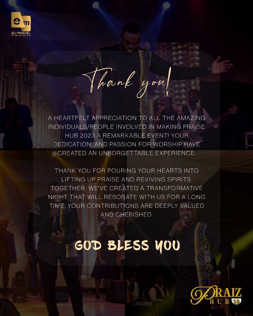 min_elimanuel's tweet image. Thanks be to God almighty always and for making Praiz Hub 2023 a success… 
And to you who made it happen with your presence, support and prayers we say God richly bless you!

#elimanuelministries #praizhub2023 #withGod #praiseandworshipmusic #praise #worship