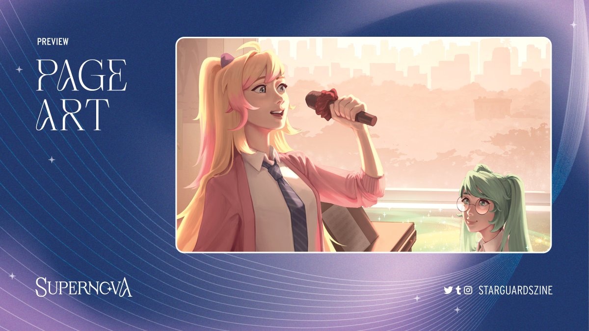 StarGuardsZine's tweet photo. 🌟Page Art Preview by @danaerue  ! 🌟

Who is behind that sweet melody? It's none other than Sona and Seraphine!

#starguardian

🛍️Shop: https://t.co/j0ilvLZQ0w https://t.co/4Vo3vMdE30